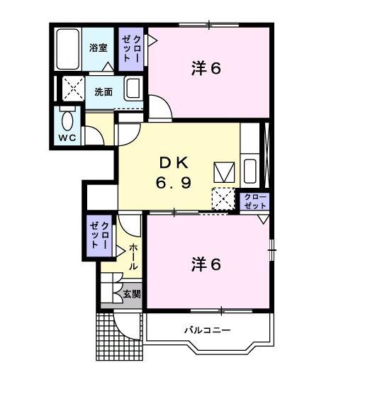 ミーツハオス(2DK/1階)の間取り写真