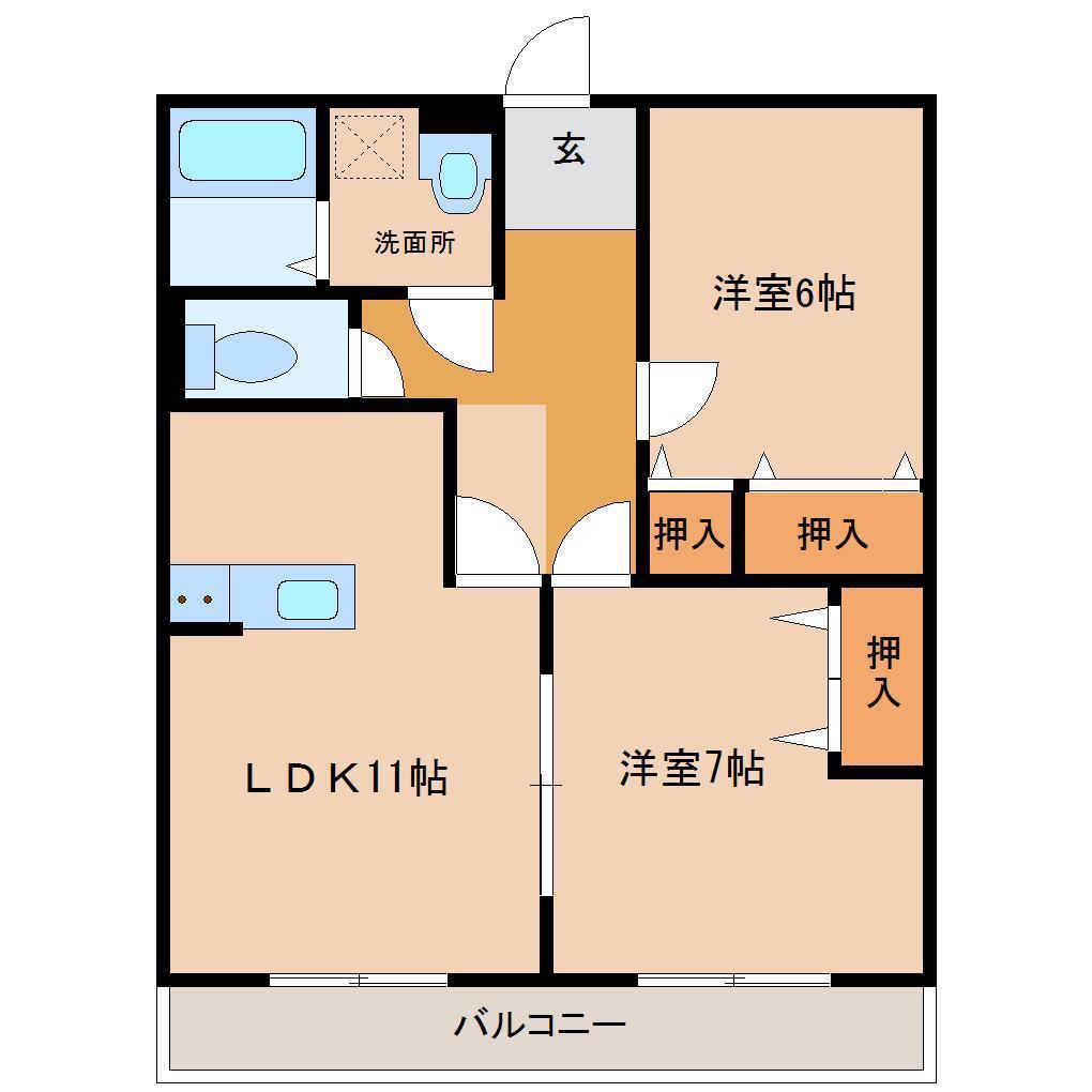 ワルツ桜通(2LDK/2階)の間取り写真