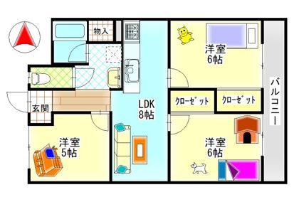大建アーバンハイツ(3DK/4階)の間取り写真