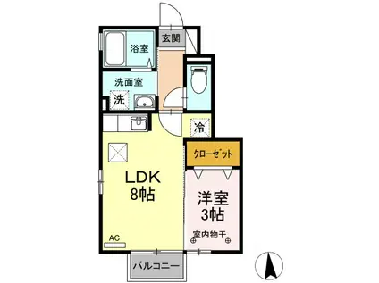 カエツリアルフィールドD-ROOM B(1LDK/1階)の間取り写真