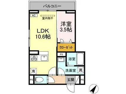 D-RESIDENCE多治米東N(1LDK/3階)の間取り写真