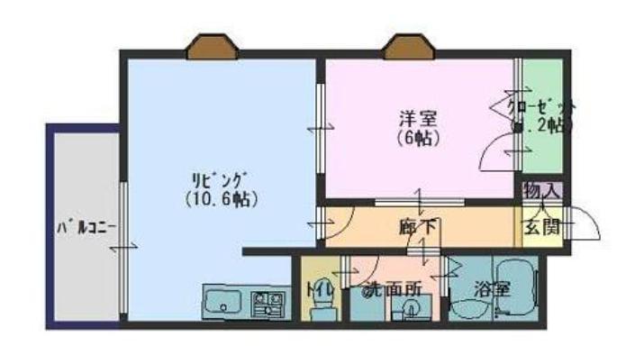 レディースゴールドハイツ(1DK/2階)の間取り写真