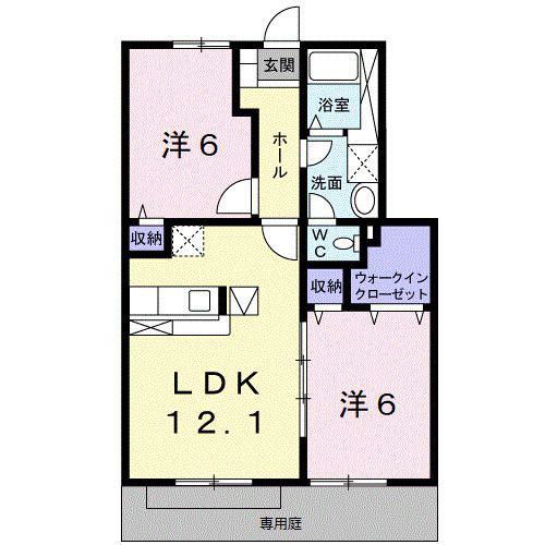 ソレアード・パレII(2LDK/1階)の間取り写真