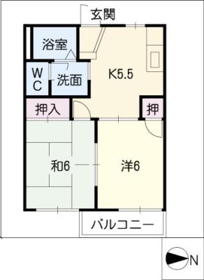 フレグランス美和(2DK/1階)の間取り写真