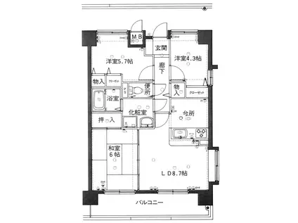 ヴェルヴェシティ中央(3LDK/9階)の間取り写真