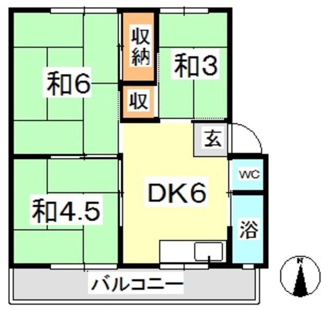 大橋マンション(3DK/1階)の間取り写真