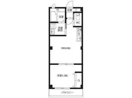 ピース・ベレッツァA棟(1DK/2階)の間取り写真