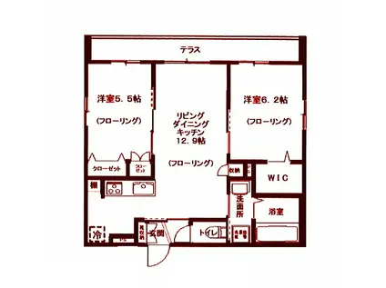 ウィスティリアイースト(2LDK/1階)の間取り写真