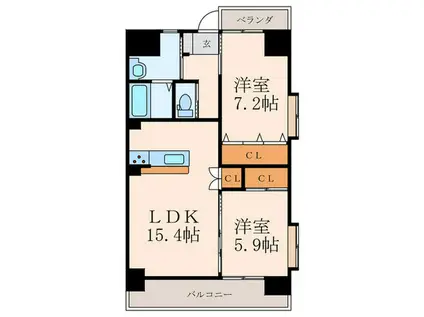 ウイングス穴生(2LDK/2階)の間取り写真