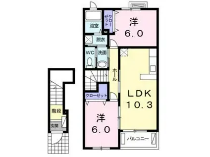 カルバンラゴ(2LDK/2階)の間取り写真