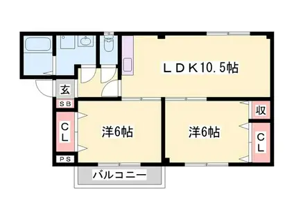 パーシマムヒルズ(2LDK/2階)の間取り写真