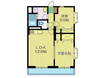 ボアソルテII(2LDK/1階)の間取り写真