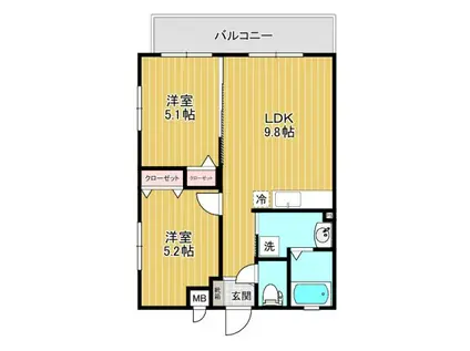 那覇市小禄マンション(2LDK/1階)の間取り写真