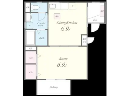 サンフローラ中央(1DK/2階)の間取り写真