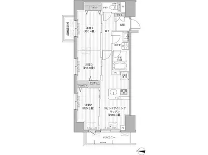 関寅ビル第10(3LDK/6階)の間取り写真