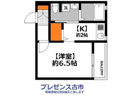 プレゼンス古市(1K/2階)の間取り写真