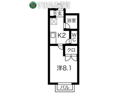 宇緒夢 弐番館(1K/1階)の間取り写真
