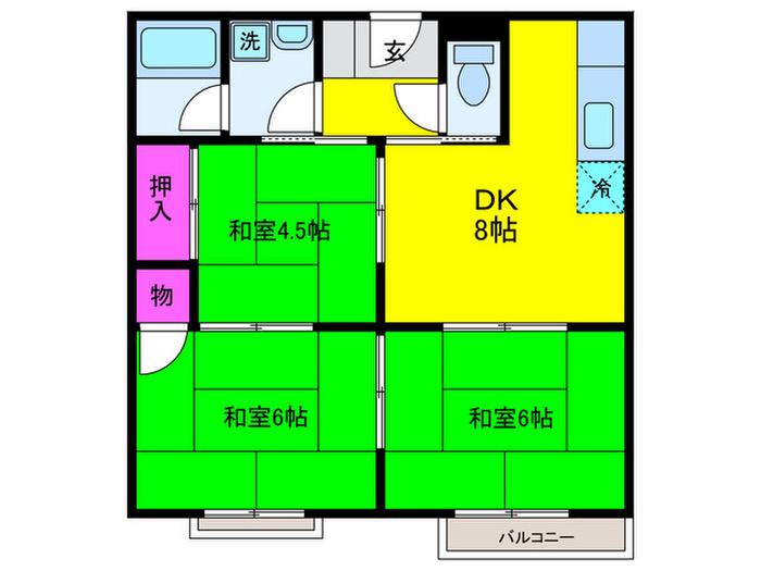 ハイツヤマモトD棟(3DK/2階)の間取り写真