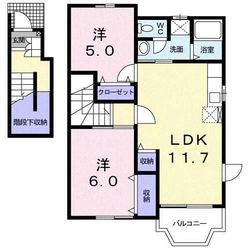 サンライト切田(2LDK/2階)の間取り写真