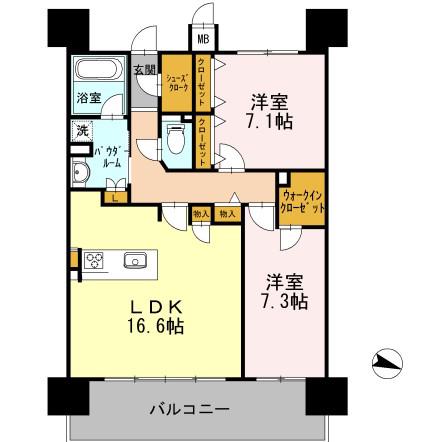 ロイヤルパークスERささしま イースト(2LDK/10階)の間取り写真
