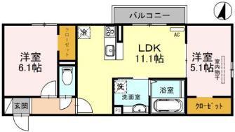 ラ・ヴェール杉尾台(2LDK/2階)の間取り写真