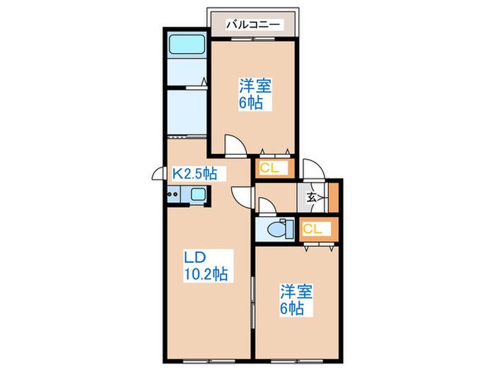 レジデンス琴似 B棟(2LDK/1階)の間取り写真