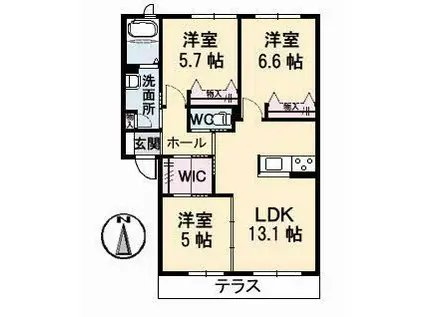 グランマストティアラB棟(3LDK/1階)の間取り写真