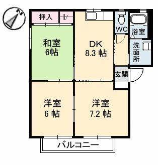 グリーンクレスト(3DK/1階)の間取り写真