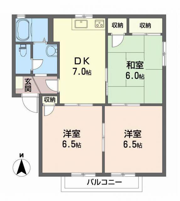 ディアス三町 B棟(3DK/2階)の間取り写真