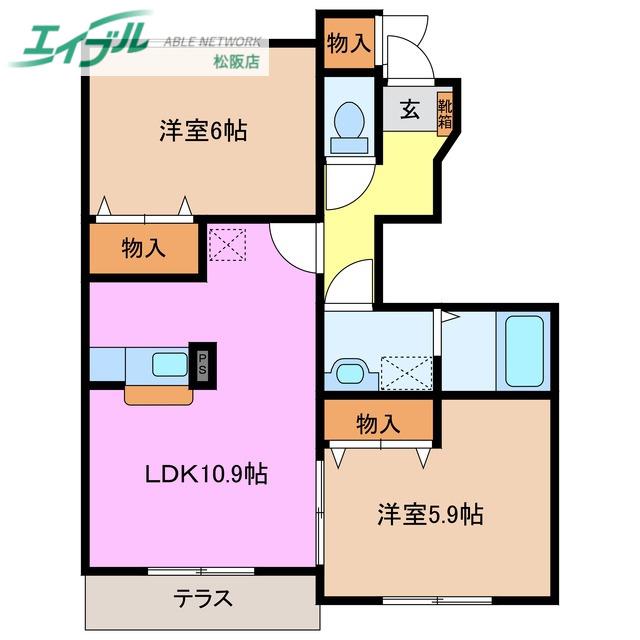 メゾン アンジュD棟(2LDK/1階)の間取り写真