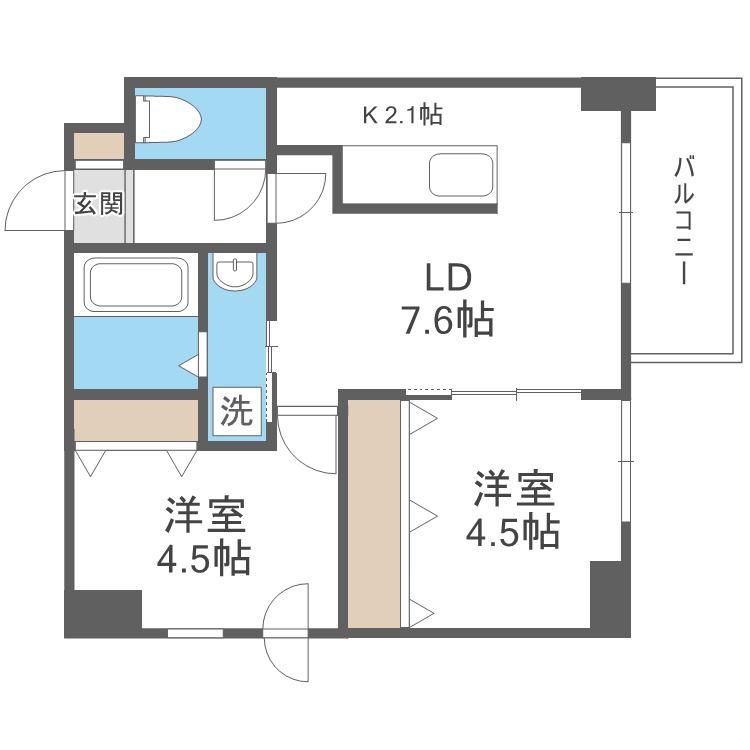 プライマル札幌琴似(2LDK/10階)の間取り写真