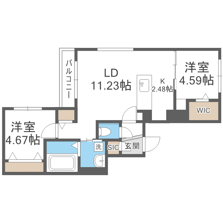 グランベール (2LDK/3階)の間取り写真