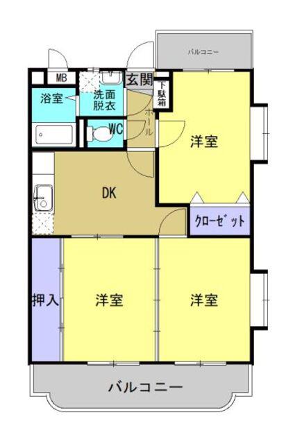 アメニティハウス藤元(3DK/3階)の間取り写真
