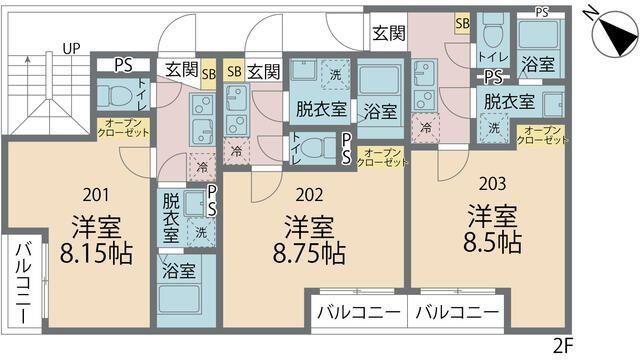 カインドネス相模原中央(1K/2階)の間取り写真