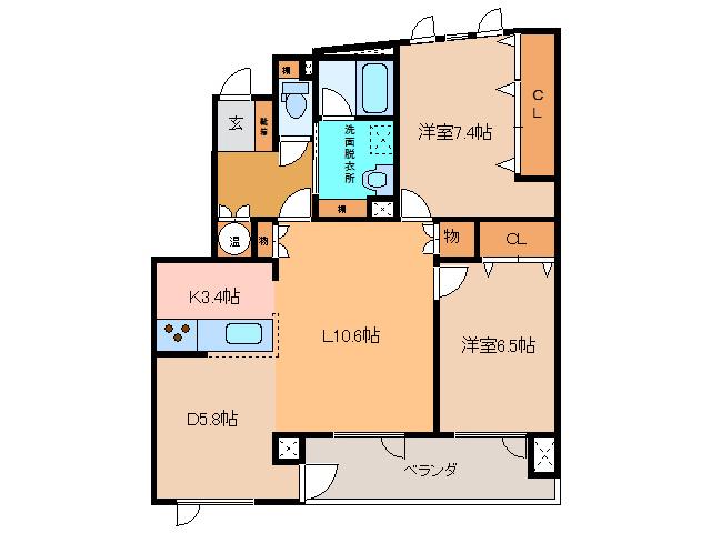 カーサ・ミア(2LDK/2階)の間取り写真