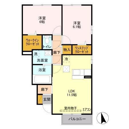 パインコートC棟(2LDK/1階)の間取り写真