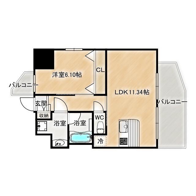 プレジオ都島ASIAN(1LDK/14階)の間取り写真