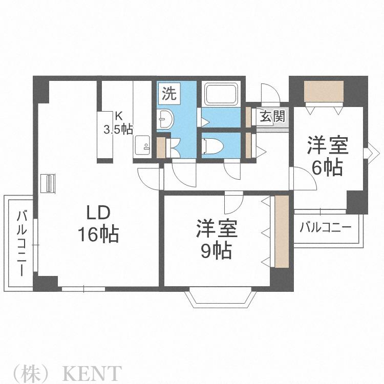 クレステージ南6条(2LDK/5階)の間取り写真