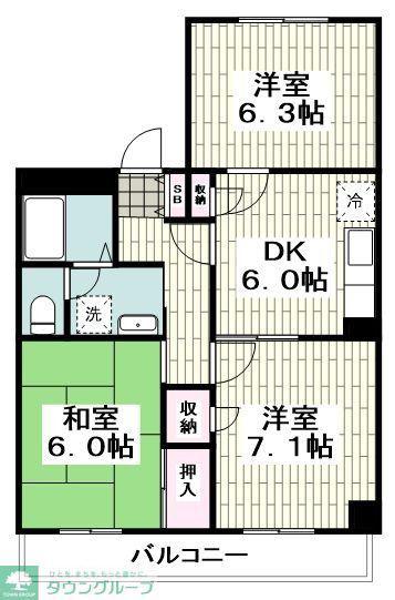 グランドゥール大和(3DK/2階)の間取り写真