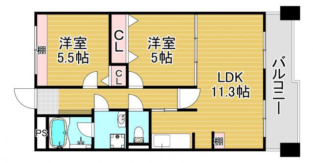 メディオ御幣島(2LDK/3階)の間取り写真