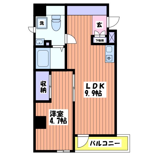グレースヒル曙(1LDK/9階)の間取り写真