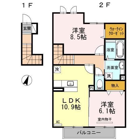 メルヴェーユ B(2LDK/2階)の間取り写真