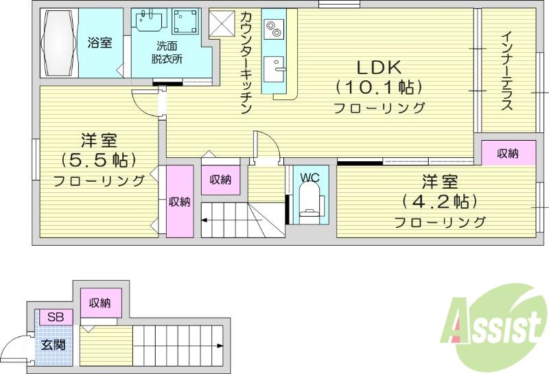 袋原1丁目アパート工事(2LDK/2階)の間取り写真