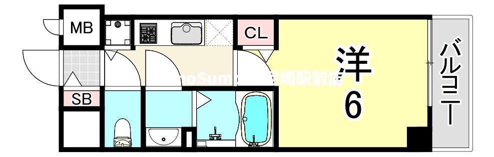プレサンス塚本駅前(1K/2階)の間取り写真