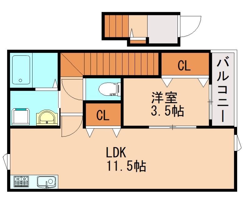イーヴス上三緒 B棟(1LDK/2階)の間取り写真