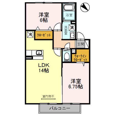 ヴィルヌーブB棟(2LDK/2階)の間取り写真