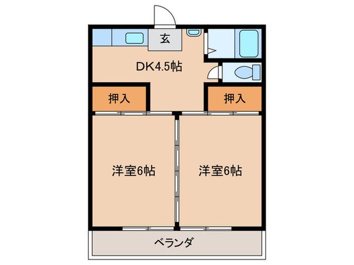 パークハイツS棟(2DK/2階)の間取り写真