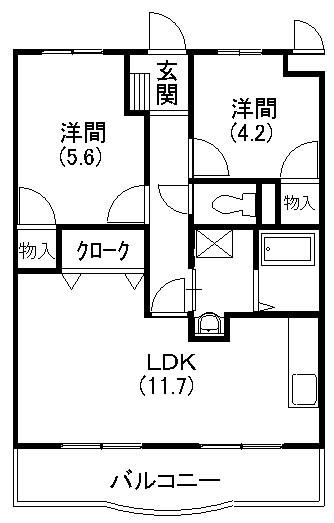 メディオ初生壱番館(2LDK/2階)の間取り写真