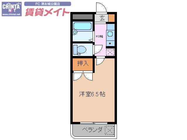 クレモナ津(1K/2階)の間取り写真