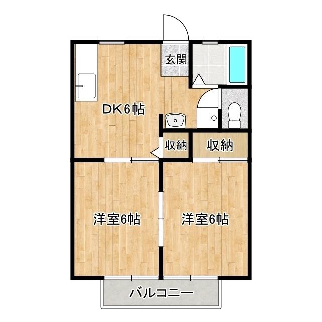 ベルテメゾン(2DK/2階)の間取り写真
